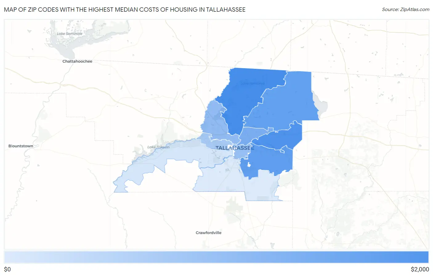 Zip Codes with the Highest Median Costs of Housing in Tallahassee Map