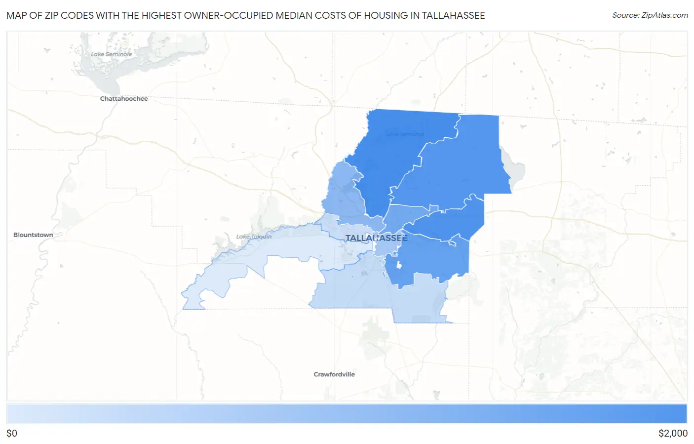Zip Codes with the Highest Owner-Occupied Median Costs of Housing in Tallahassee Map