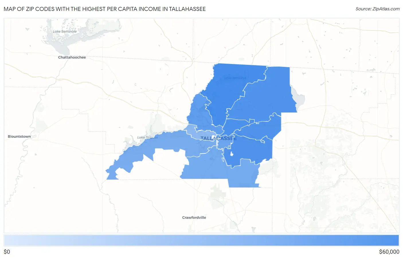 Zip Codes with the Highest Per Capita Income in Tallahassee Map