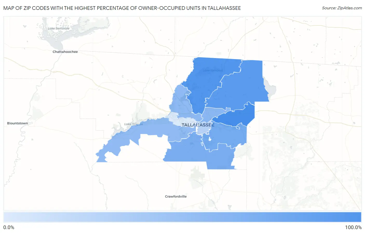 Zip Codes with the Highest Percentage of Owner-Occupied Units in Tallahassee Map