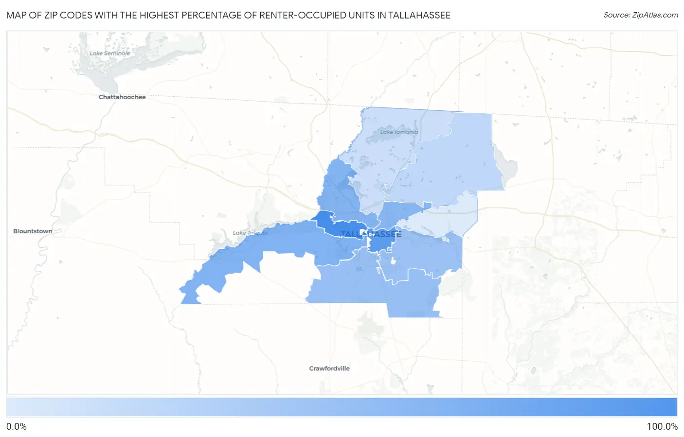 Zip Codes with the Highest Percentage of Renter-Occupied Units in Tallahassee Map