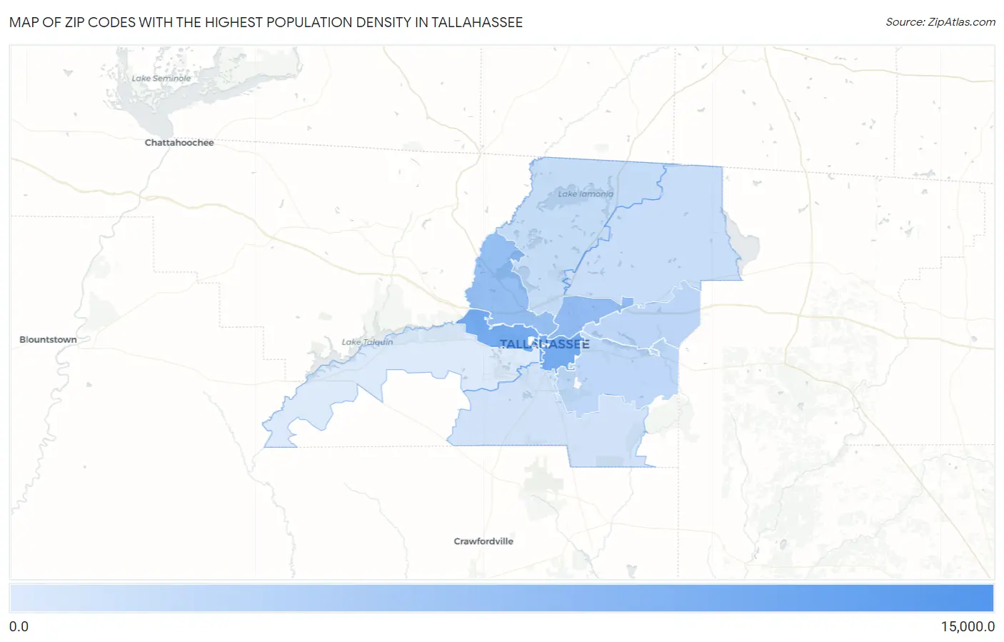 Zip Codes with the Highest Population Density in Tallahassee Map