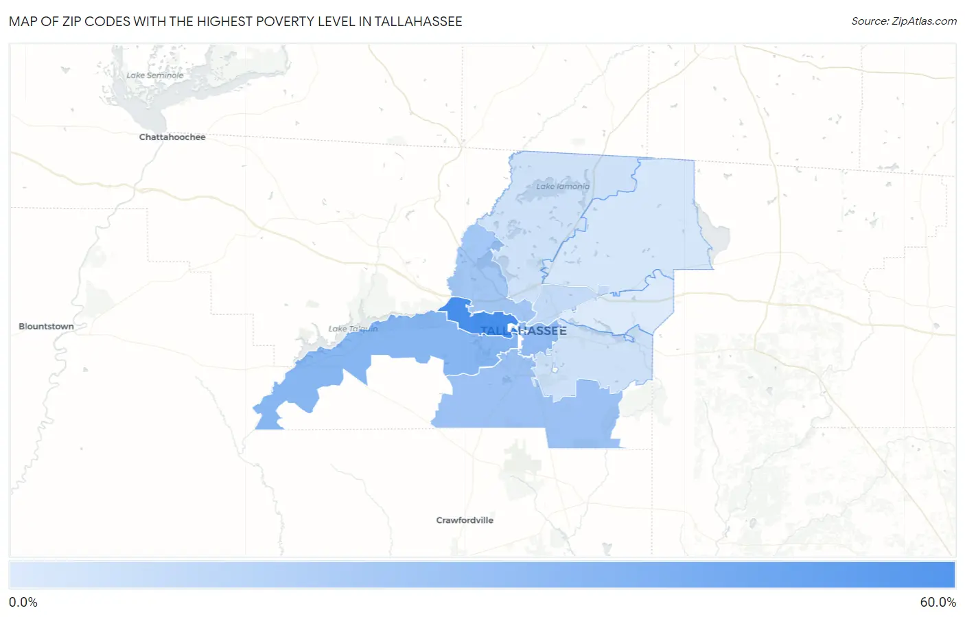 Zip Codes with the Highest Poverty Level in Tallahassee Map