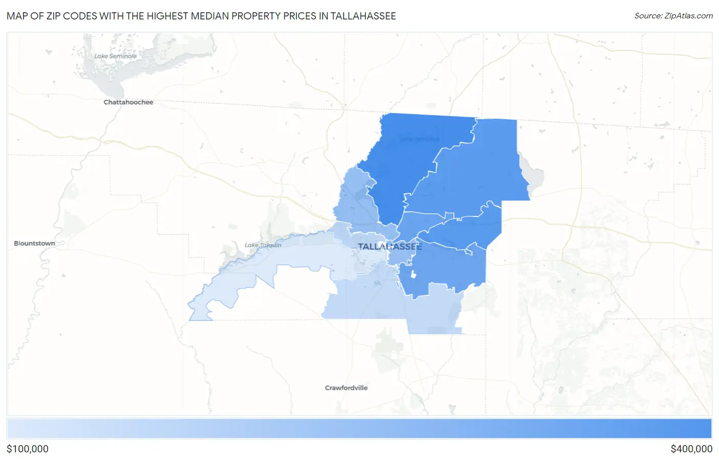 Zip Codes with the Highest Median Property Prices in Tallahassee Map