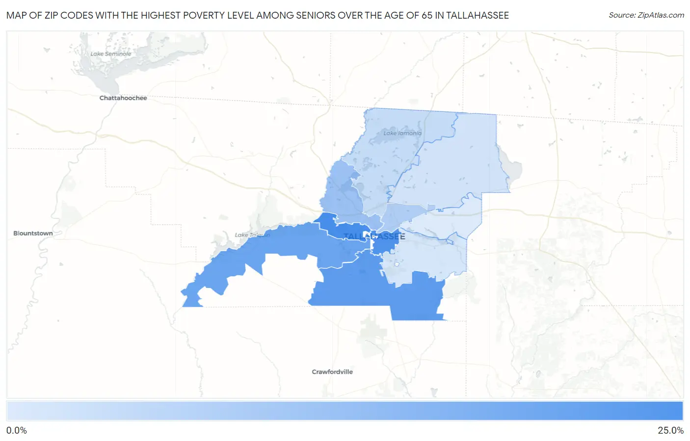 Zip Codes with the Highest Poverty Level Among Seniors Over the Age of 65 in Tallahassee Map