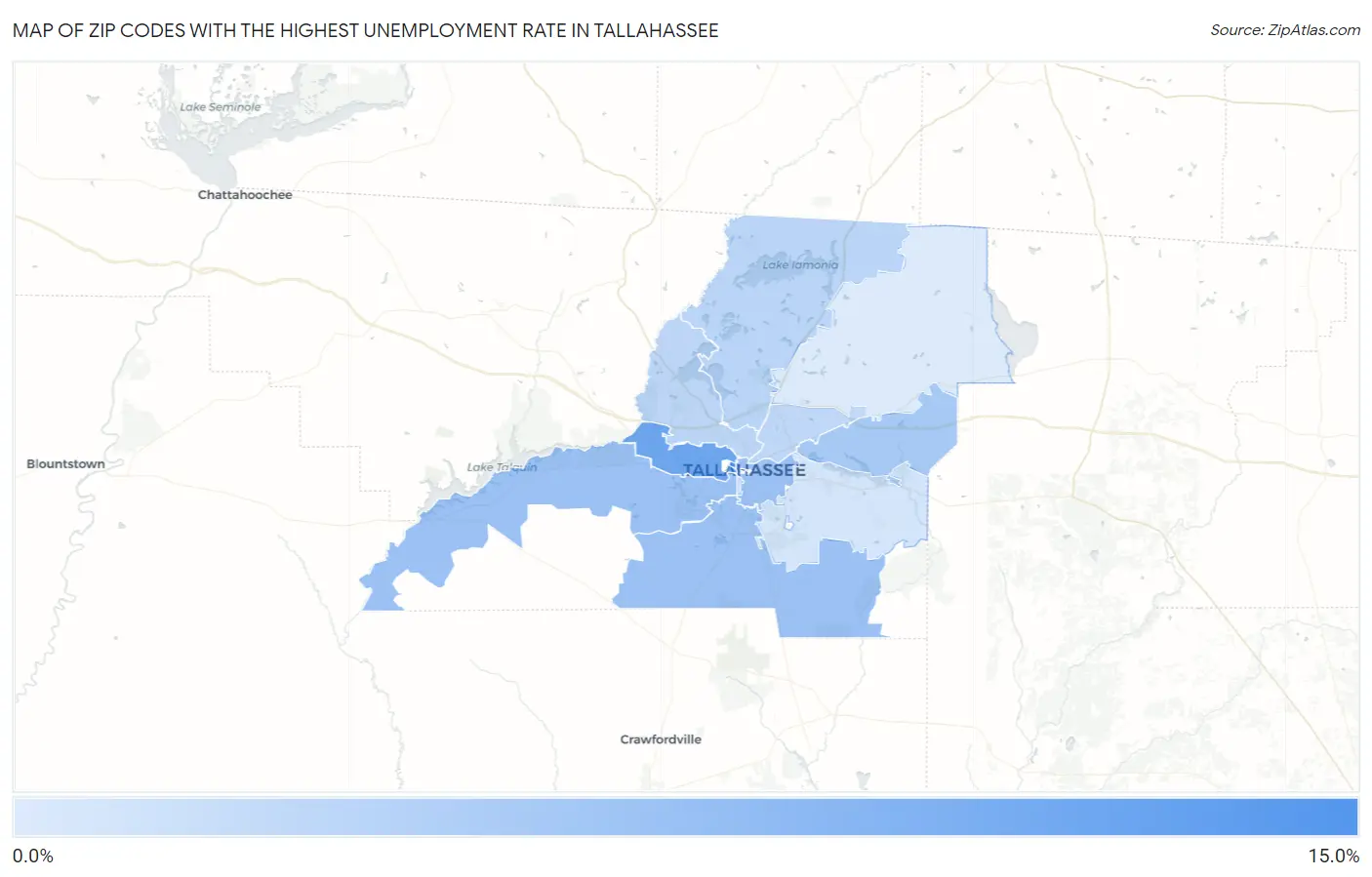 Zip Codes with the Highest Unemployment Rate in Tallahassee Map