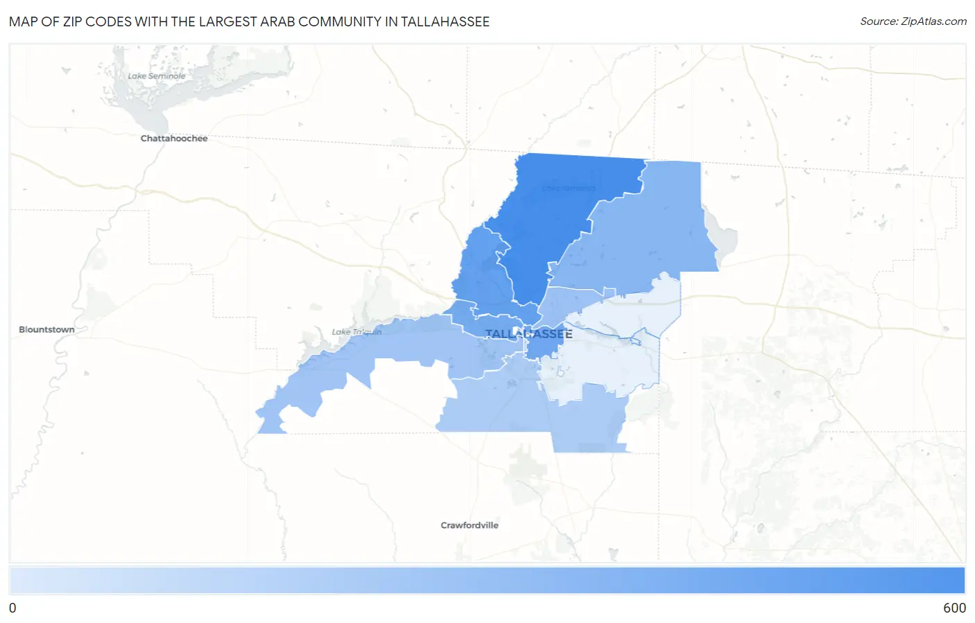 Zip Codes with the Largest Arab Community in Tallahassee Map