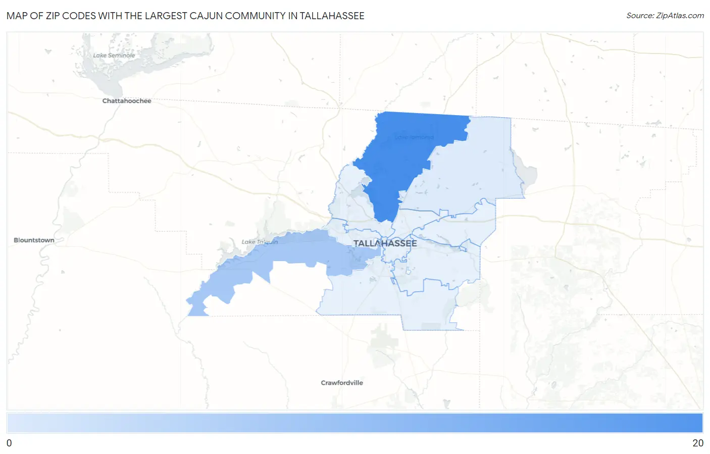 Zip Codes with the Largest Cajun Community in Tallahassee Map