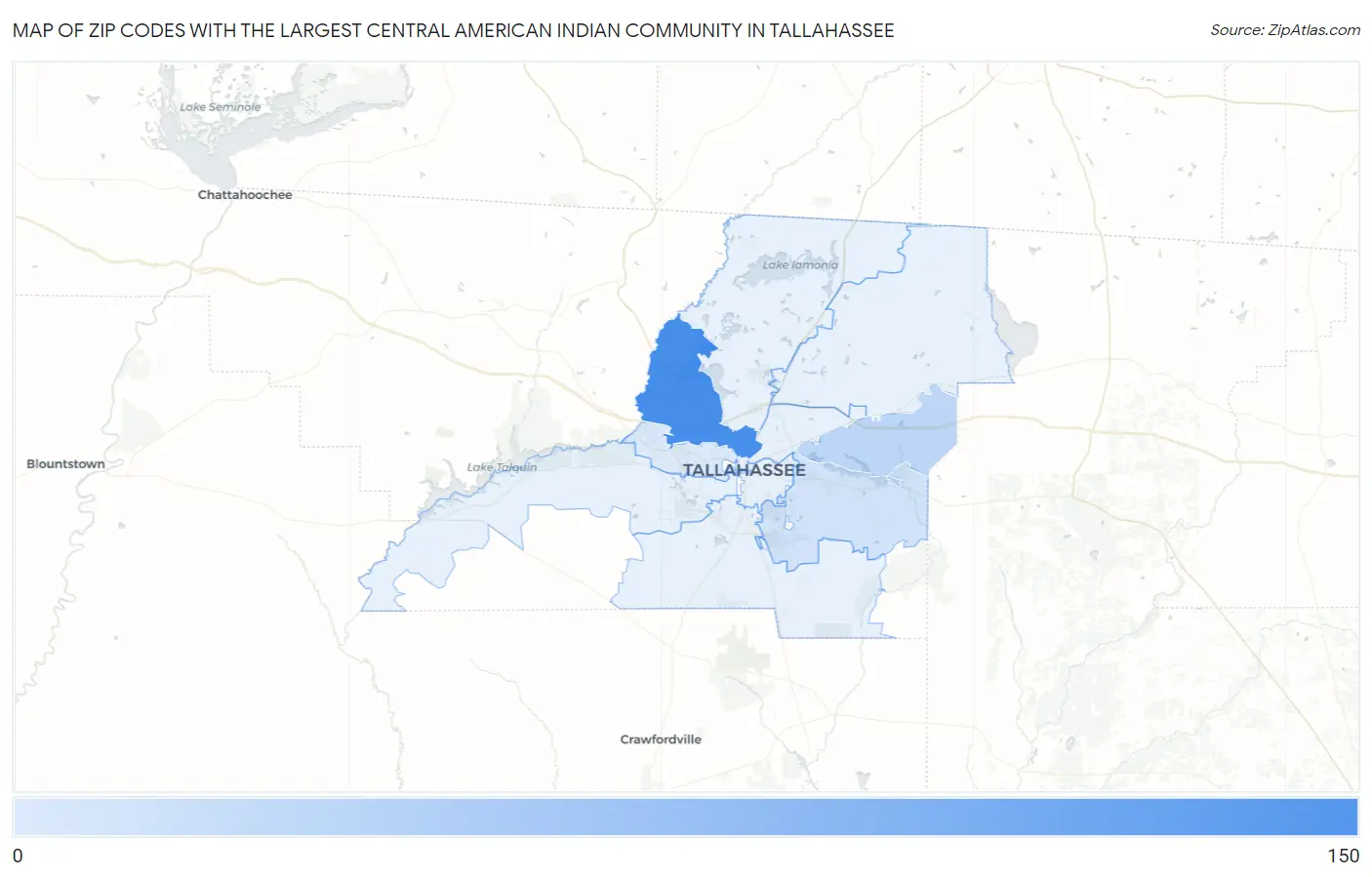 Zip Codes with the Largest Central American Indian Community in Tallahassee Map