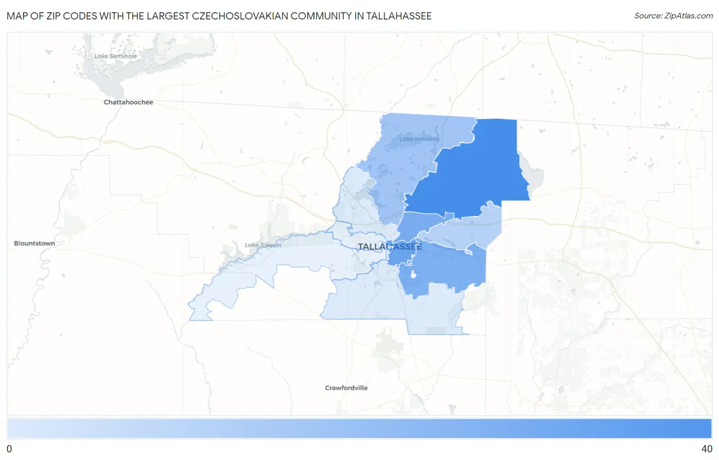 Zip Codes with the Largest Czechoslovakian Community in Tallahassee Map