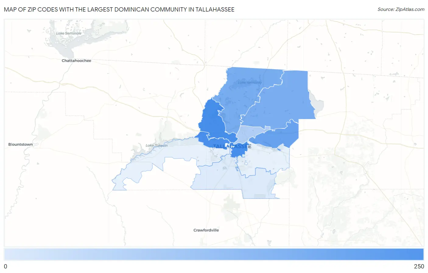 Zip Codes with the Largest Dominican Community in Tallahassee Map