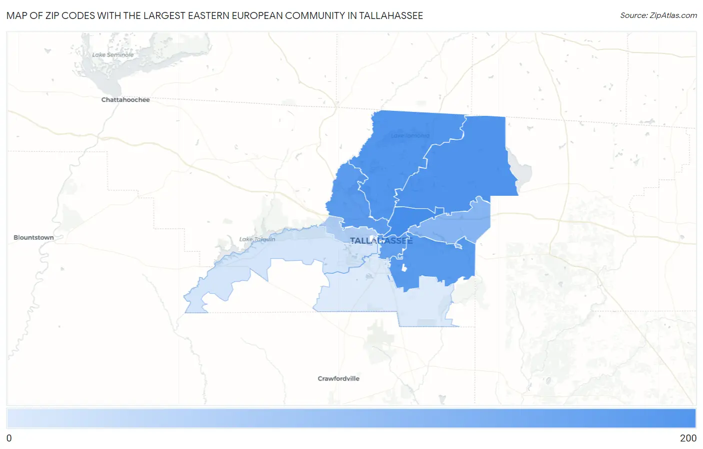 Zip Codes with the Largest Eastern European Community in Tallahassee Map