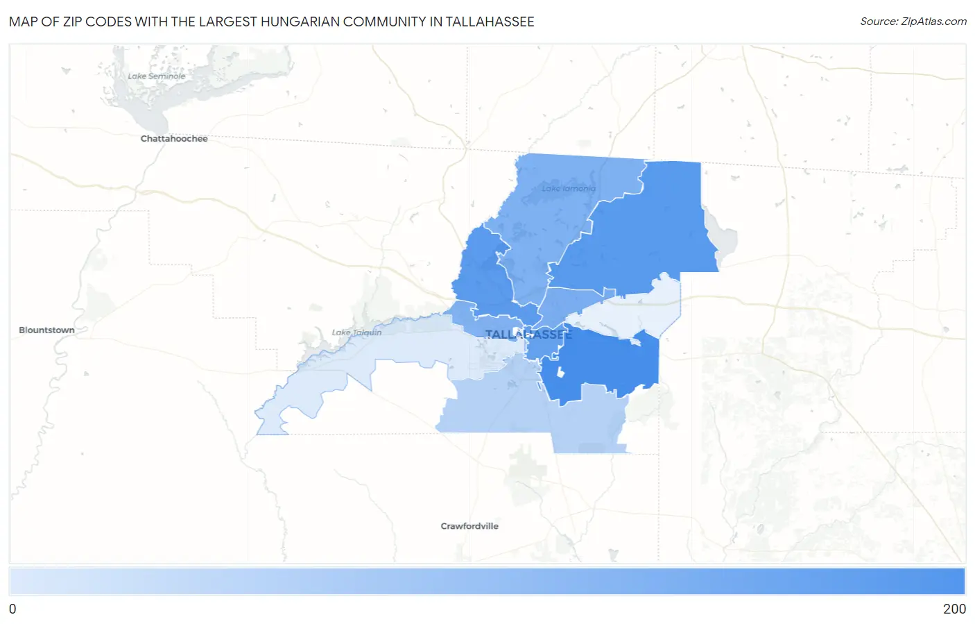 Zip Codes with the Largest Hungarian Community in Tallahassee Map