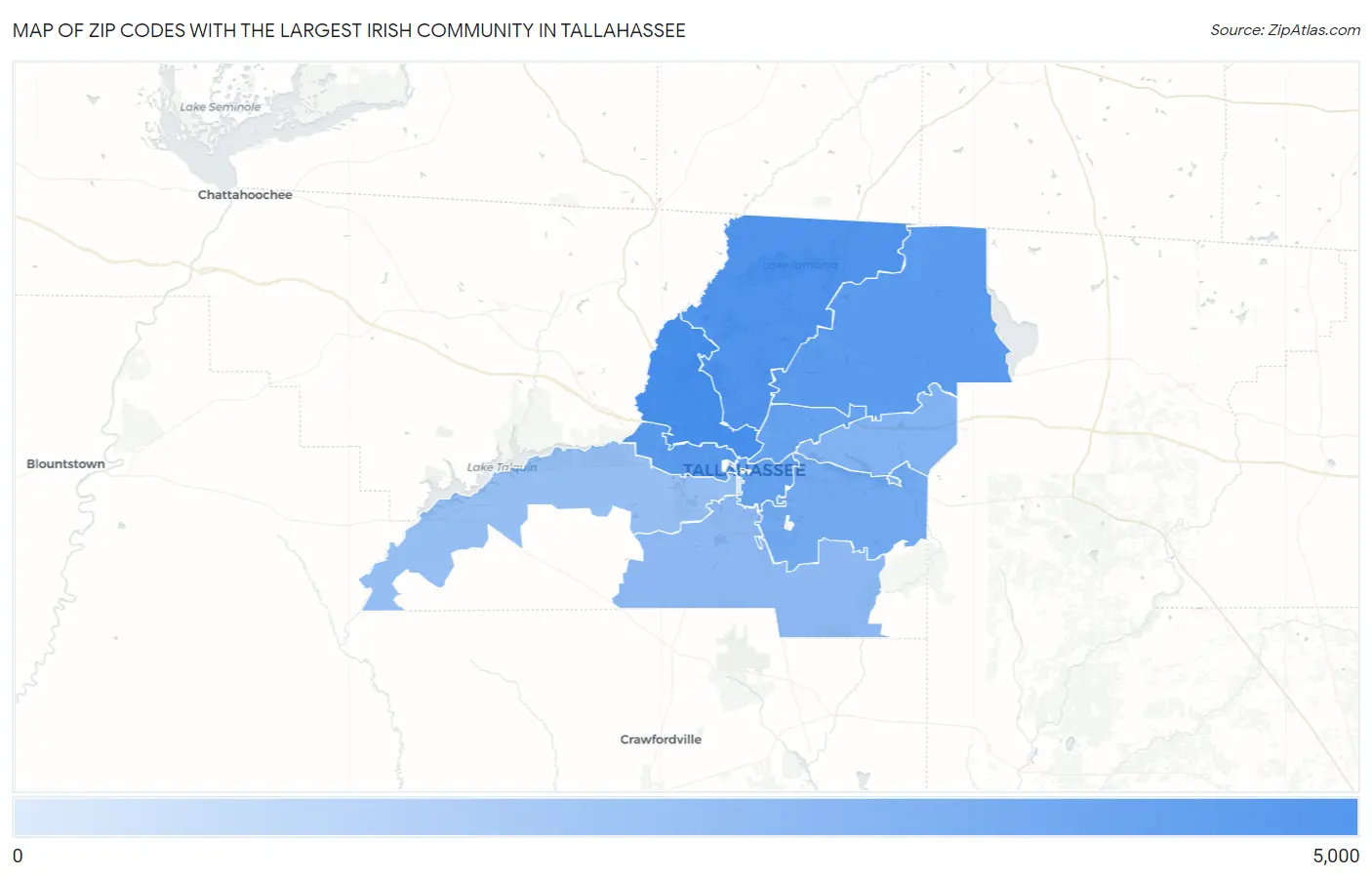 Zip Codes with the Largest Irish Community in Tallahassee Map
