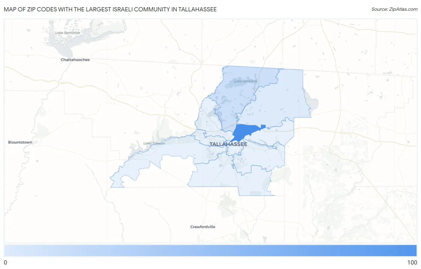 Zip Codes with the Largest Israeli Community in Tallahassee Map