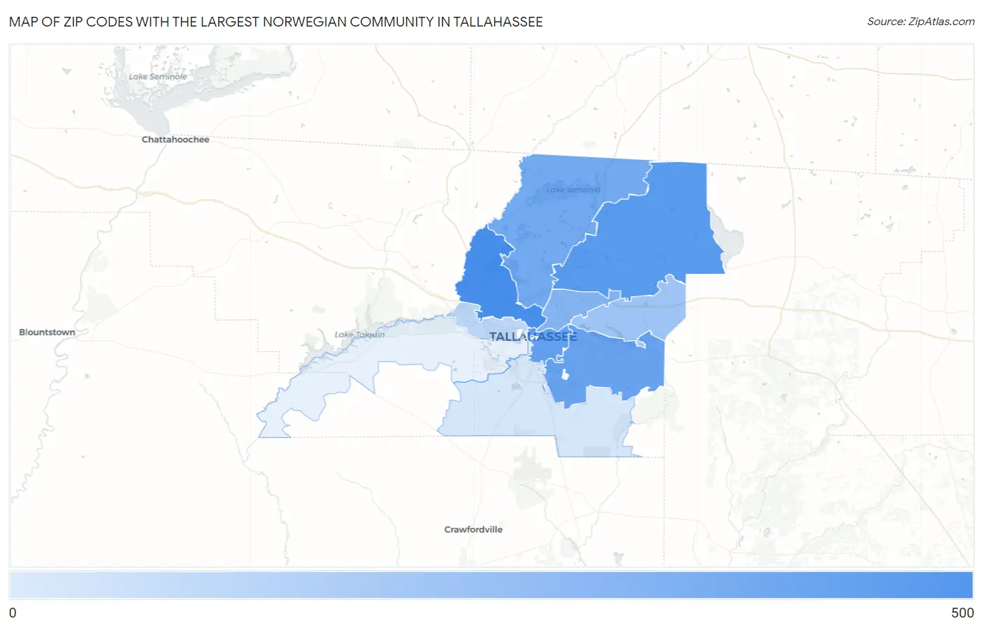 Zip Codes with the Largest Norwegian Community in Tallahassee Map