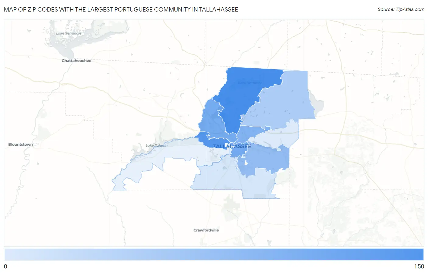 Zip Codes with the Largest Portuguese Community in Tallahassee Map