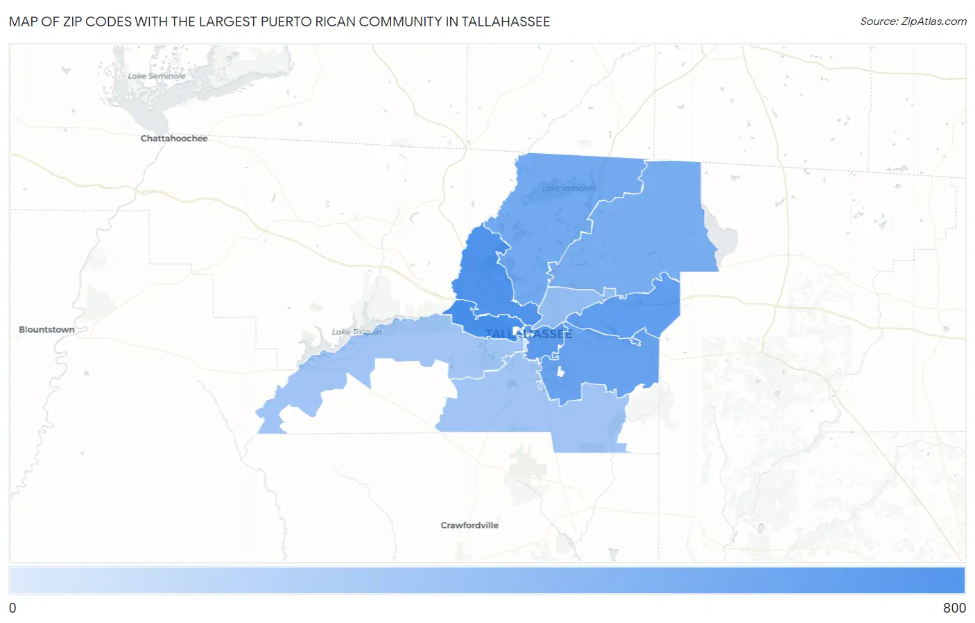 Zip Codes with the Largest Puerto Rican Community in Tallahassee Map