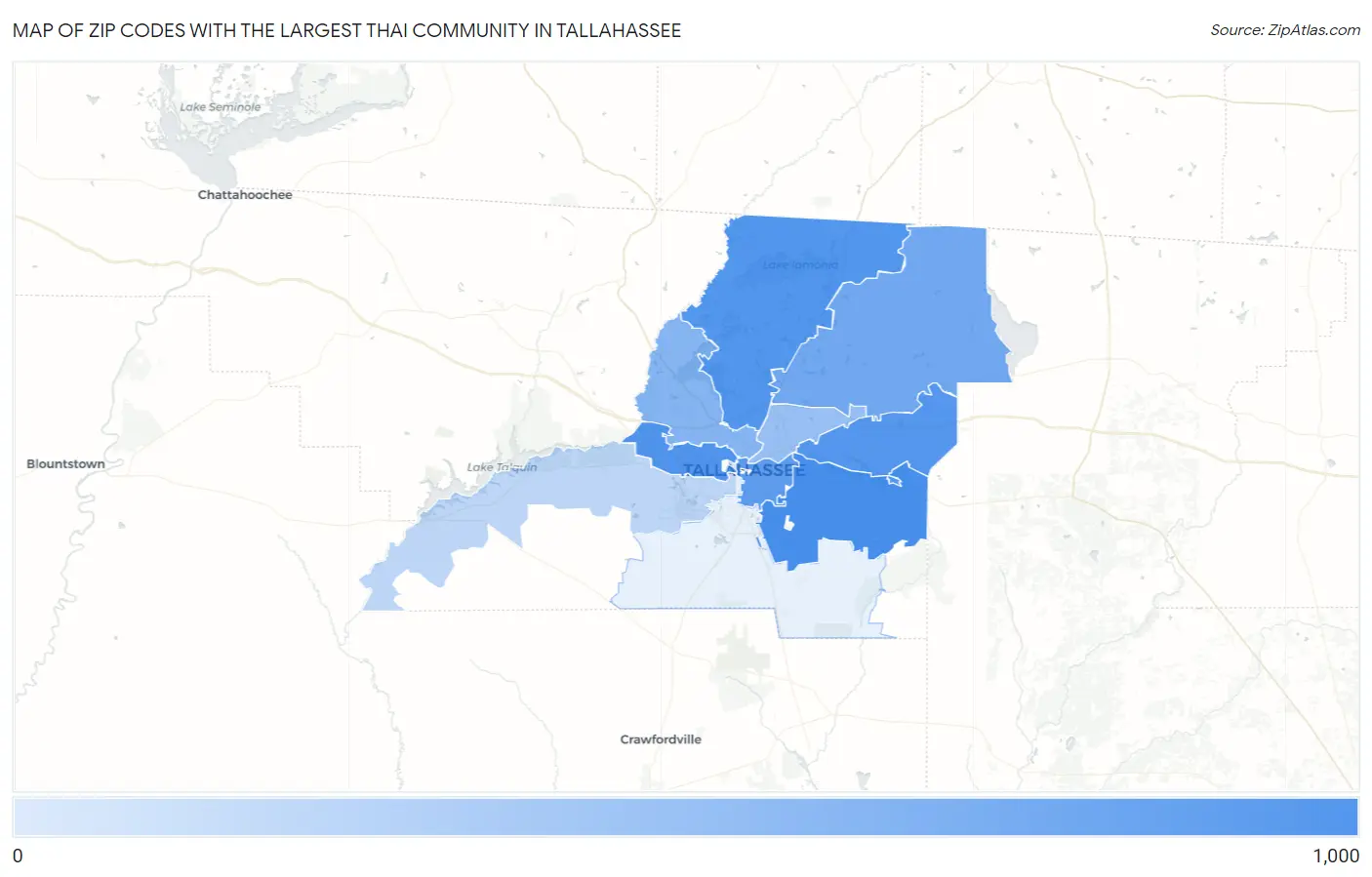 Zip Codes with the Largest Thai Community in Tallahassee Map