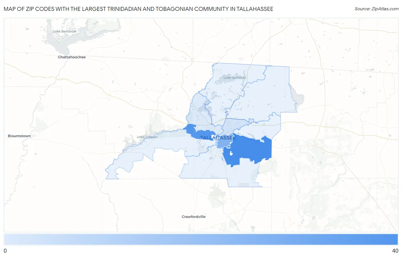 Zip Codes with the Largest Trinidadian and Tobagonian Community in Tallahassee Map