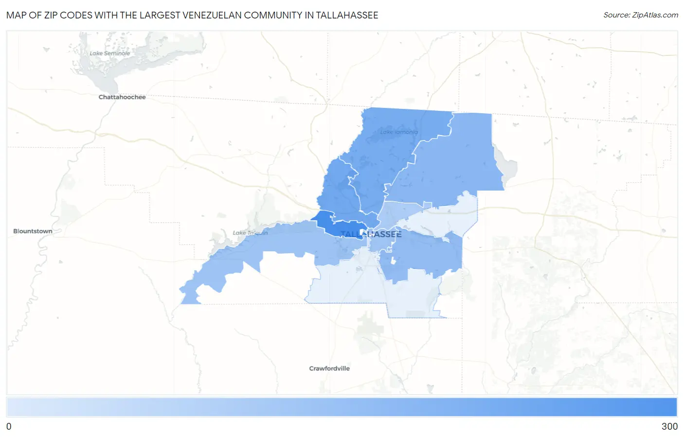 Zip Codes with the Largest Venezuelan Community in Tallahassee Map