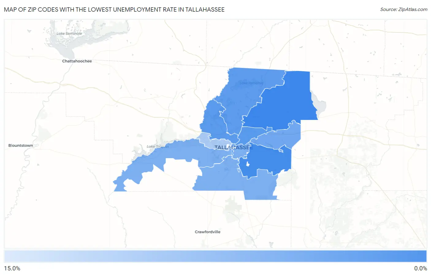 Zip Codes with the Lowest Unemployment Rate in Tallahassee Map