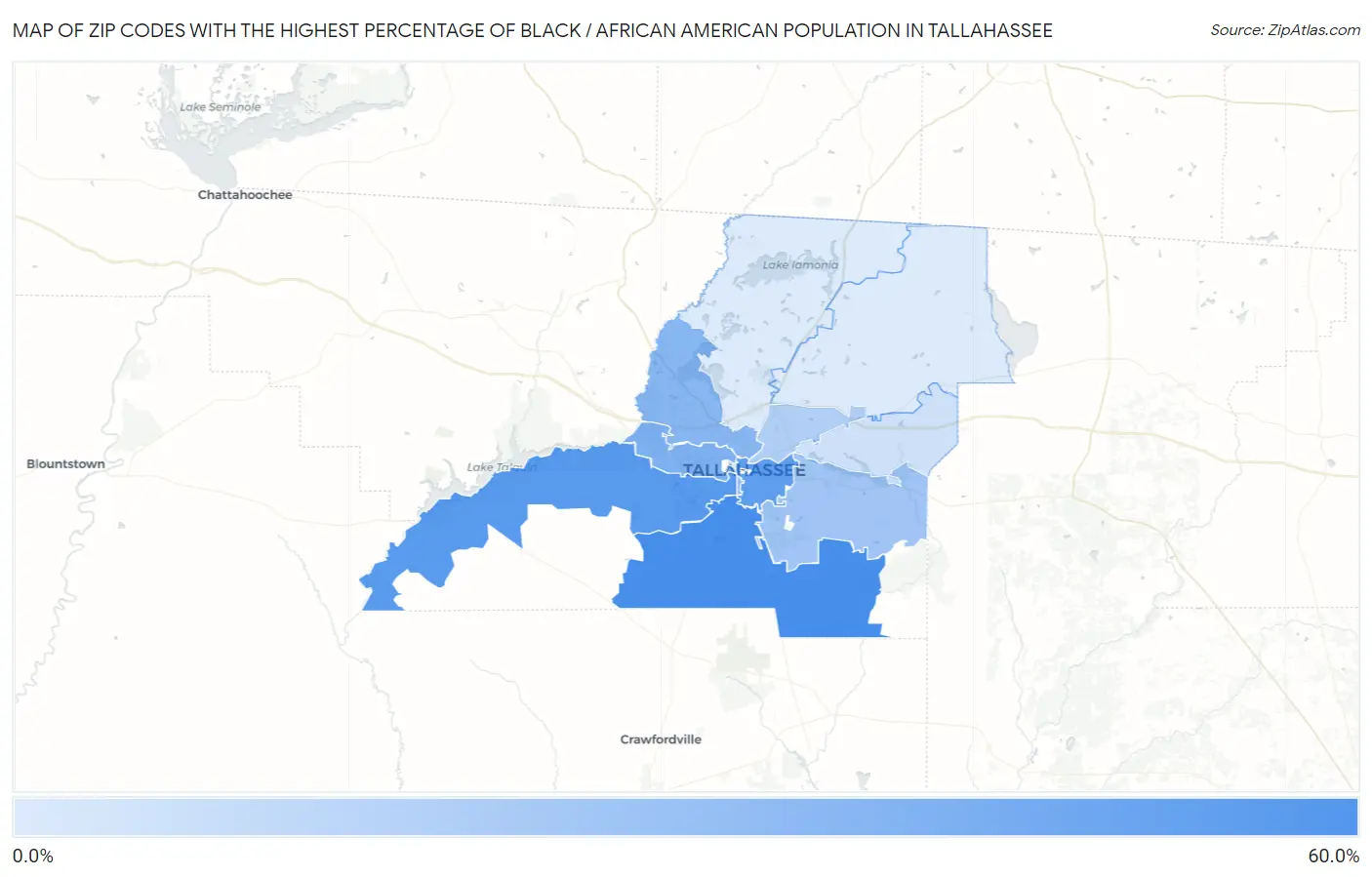 Zip Codes with the Highest Percentage of Black / African American Population in Tallahassee Map