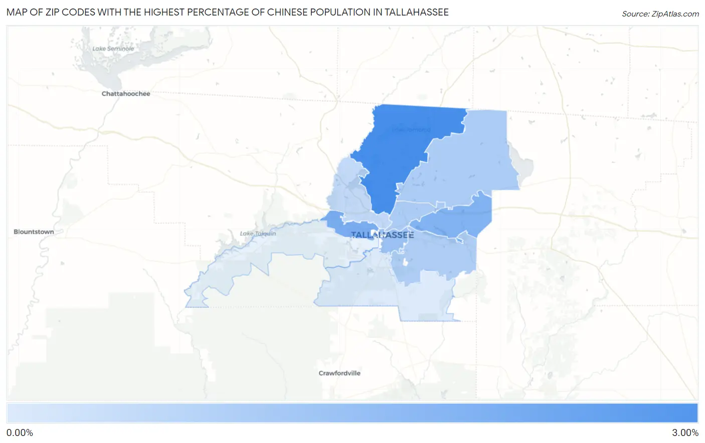 Zip Codes with the Highest Percentage of Chinese Population in Tallahassee Map