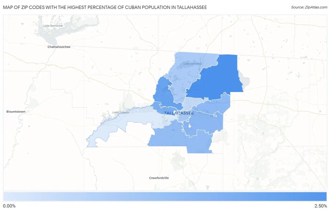 Zip Codes with the Highest Percentage of Cuban Population in Tallahassee Map