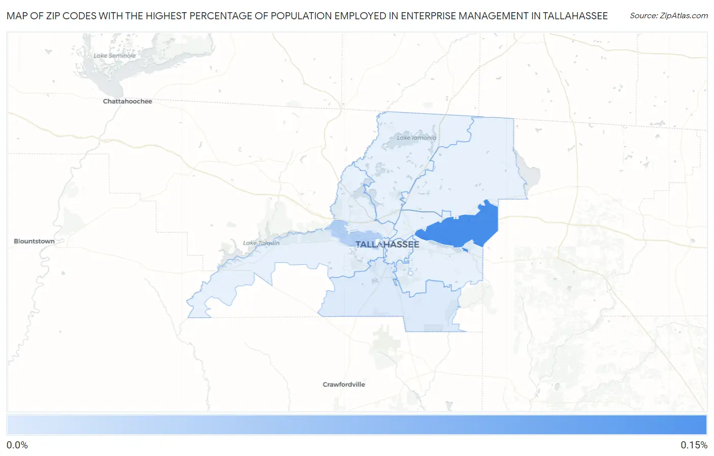 Zip Codes with the Highest Percentage of Population Employed in Enterprise Management in Tallahassee Map