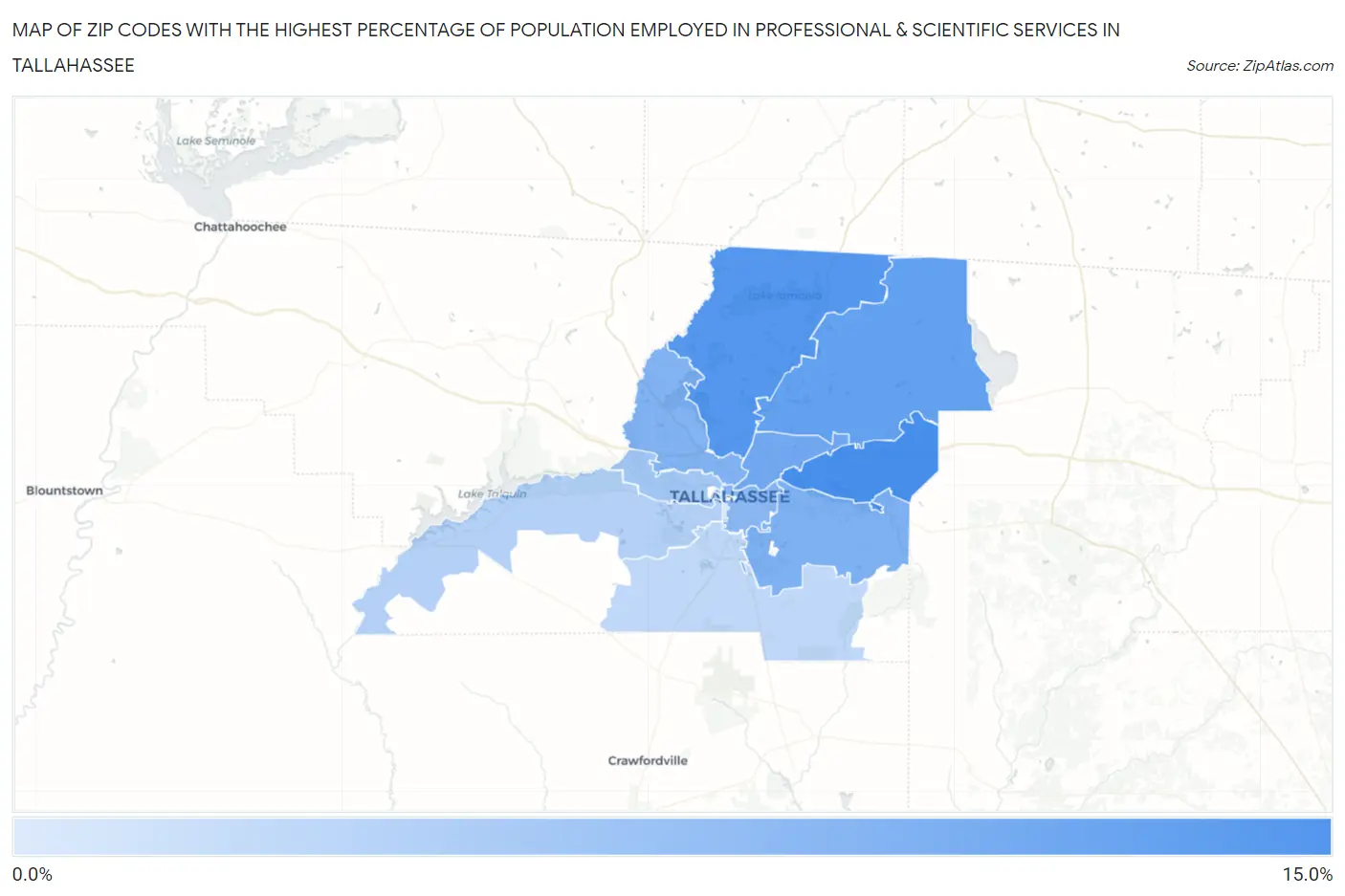 Zip Codes with the Highest Percentage of Population Employed in Professional & Scientific Services in Tallahassee Map