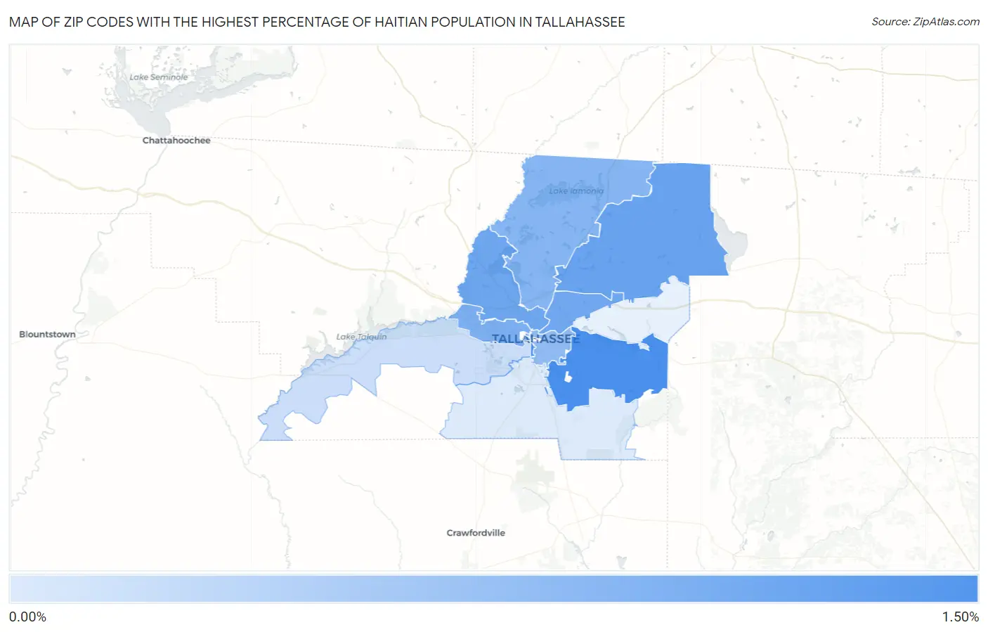 Zip Codes with the Highest Percentage of Haitian Population in Tallahassee Map