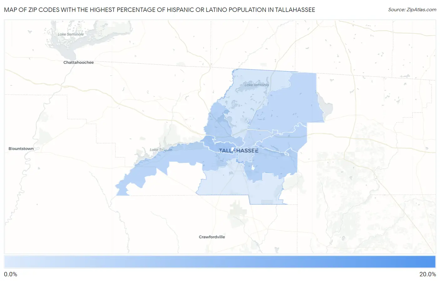 Zip Codes with the Highest Percentage of Hispanic or Latino Population in Tallahassee Map