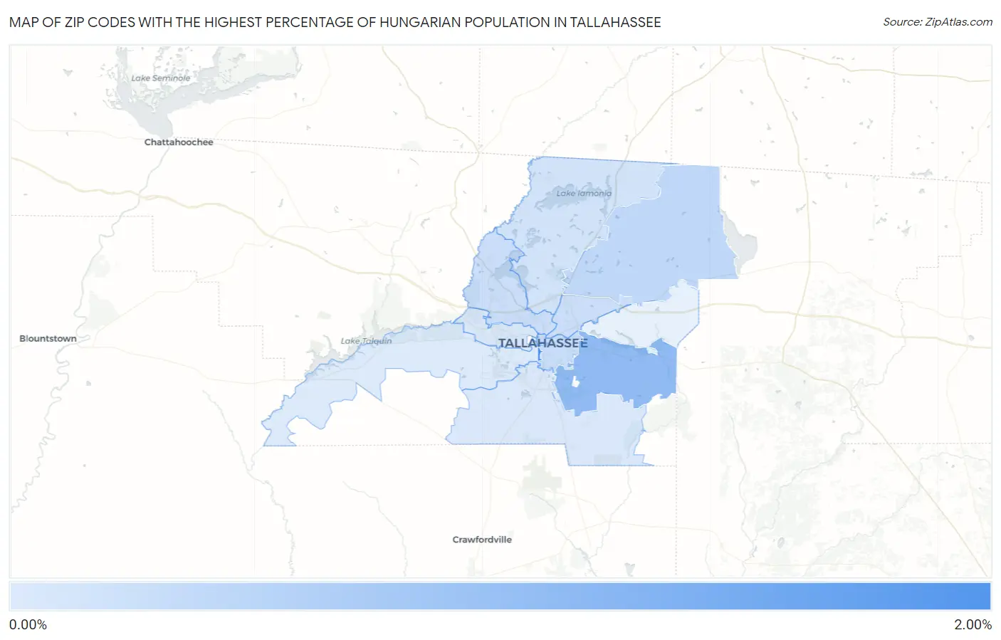 Zip Codes with the Highest Percentage of Hungarian Population in Tallahassee Map