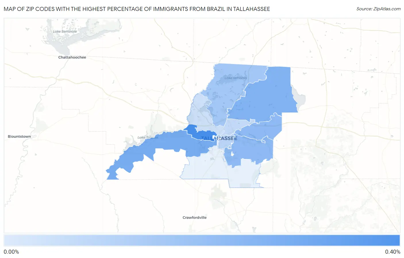 Zip Codes with the Highest Percentage of Immigrants from Brazil in Tallahassee Map
