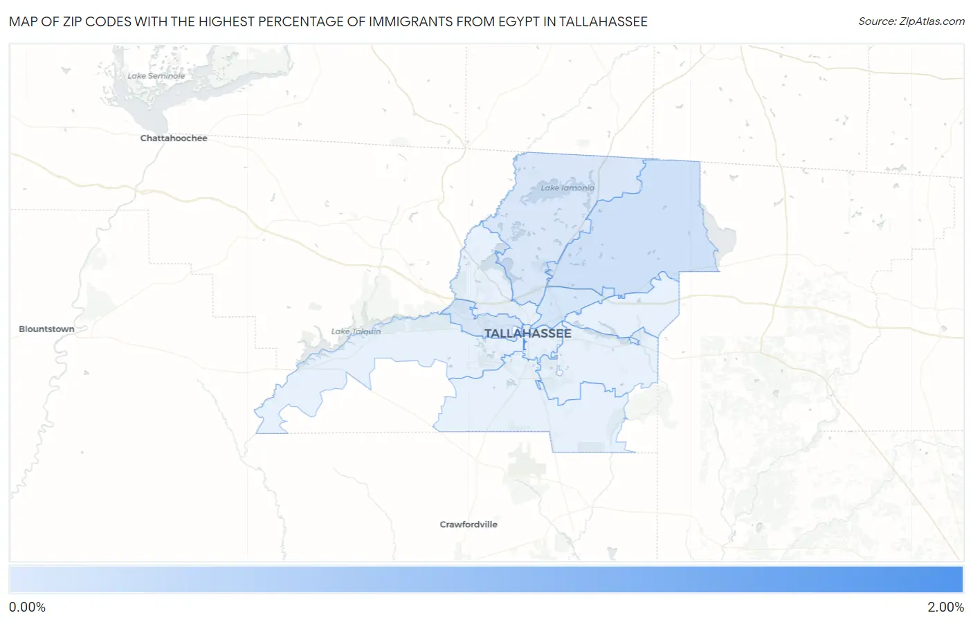 Zip Codes with the Highest Percentage of Immigrants from Egypt in Tallahassee Map
