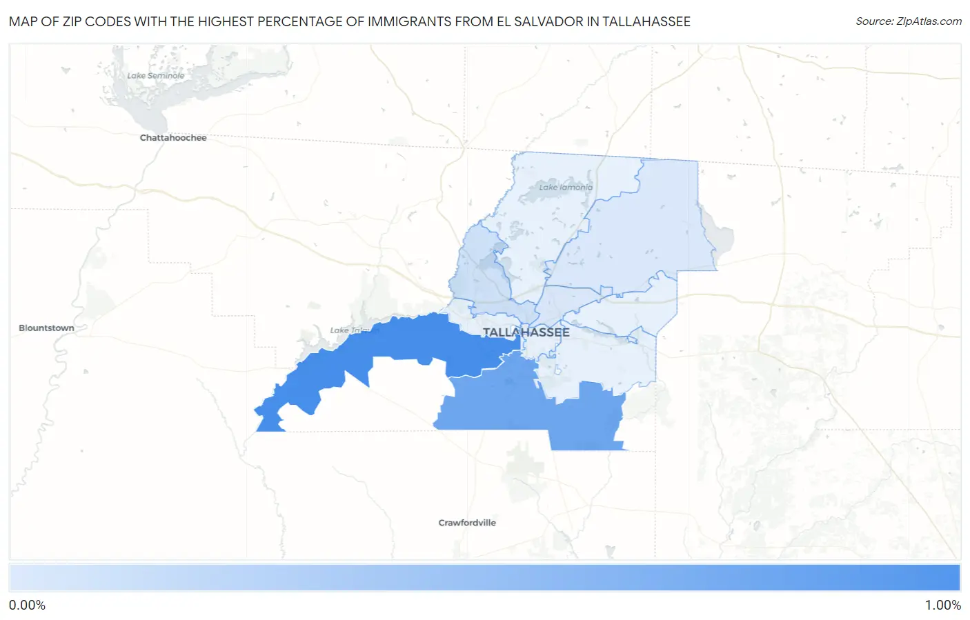 Zip Codes with the Highest Percentage of Immigrants from El Salvador in Tallahassee Map