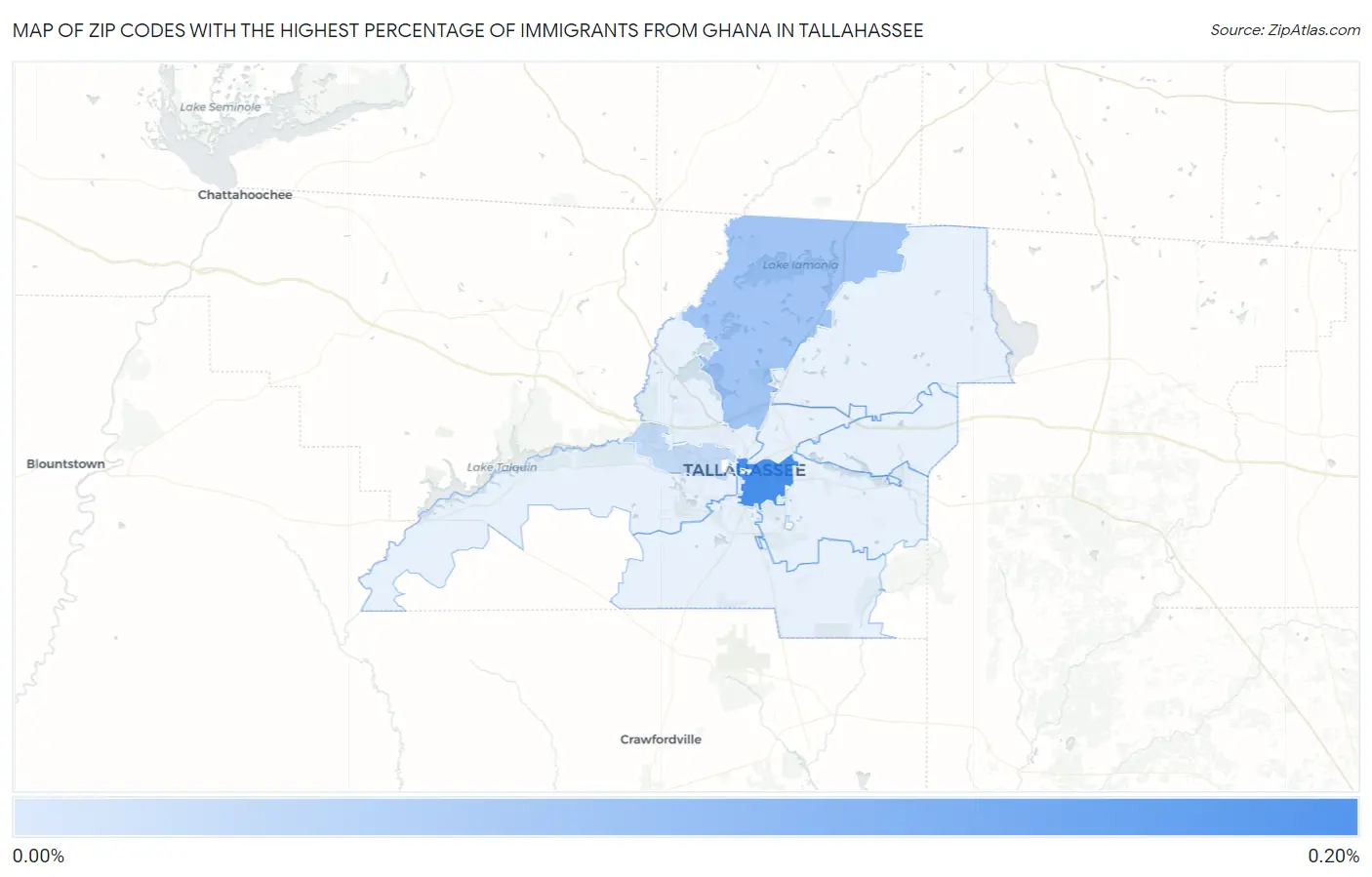 Zip Codes with the Highest Percentage of Immigrants from Ghana in Tallahassee Map