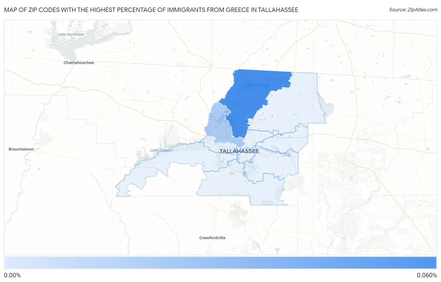 Zip Codes with the Highest Percentage of Immigrants from Greece in Tallahassee Map