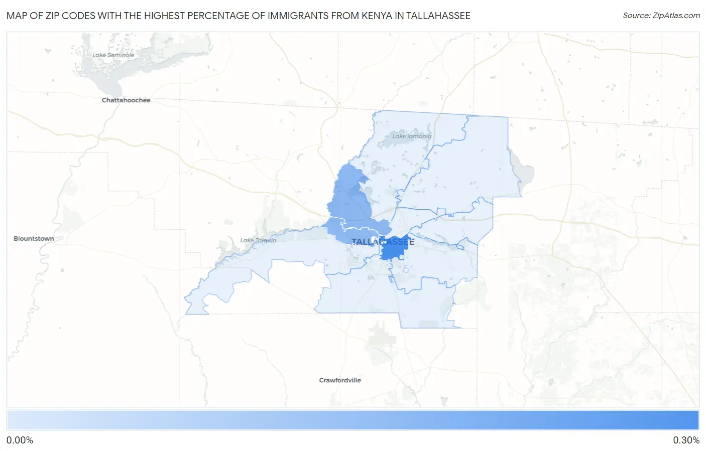 Zip Codes with the Highest Percentage of Immigrants from Kenya in Tallahassee Map