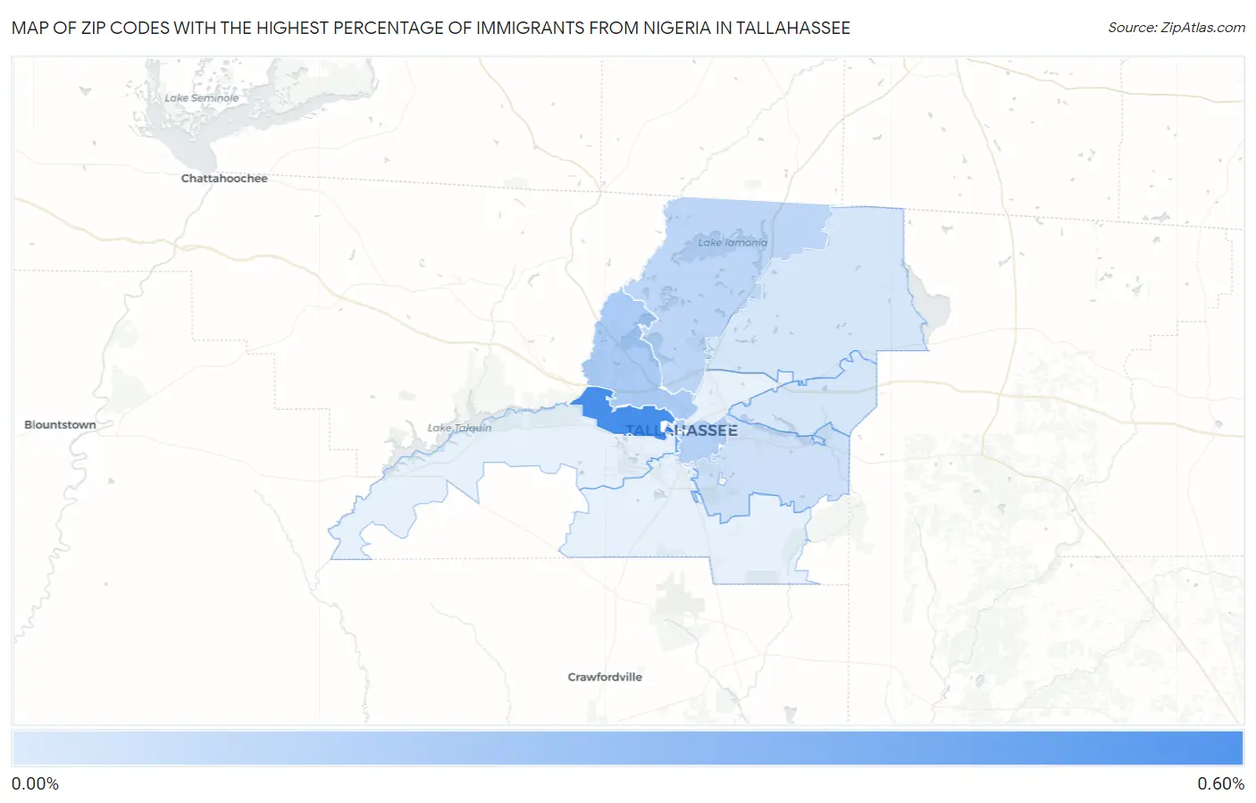 Zip Codes with the Highest Percentage of Immigrants from Nigeria in Tallahassee Map