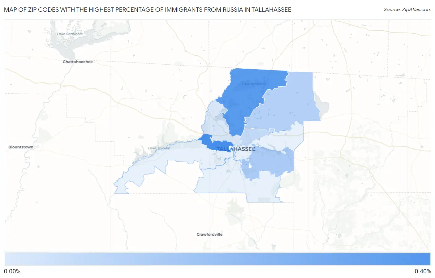 Zip Codes with the Highest Percentage of Immigrants from Russia in Tallahassee Map