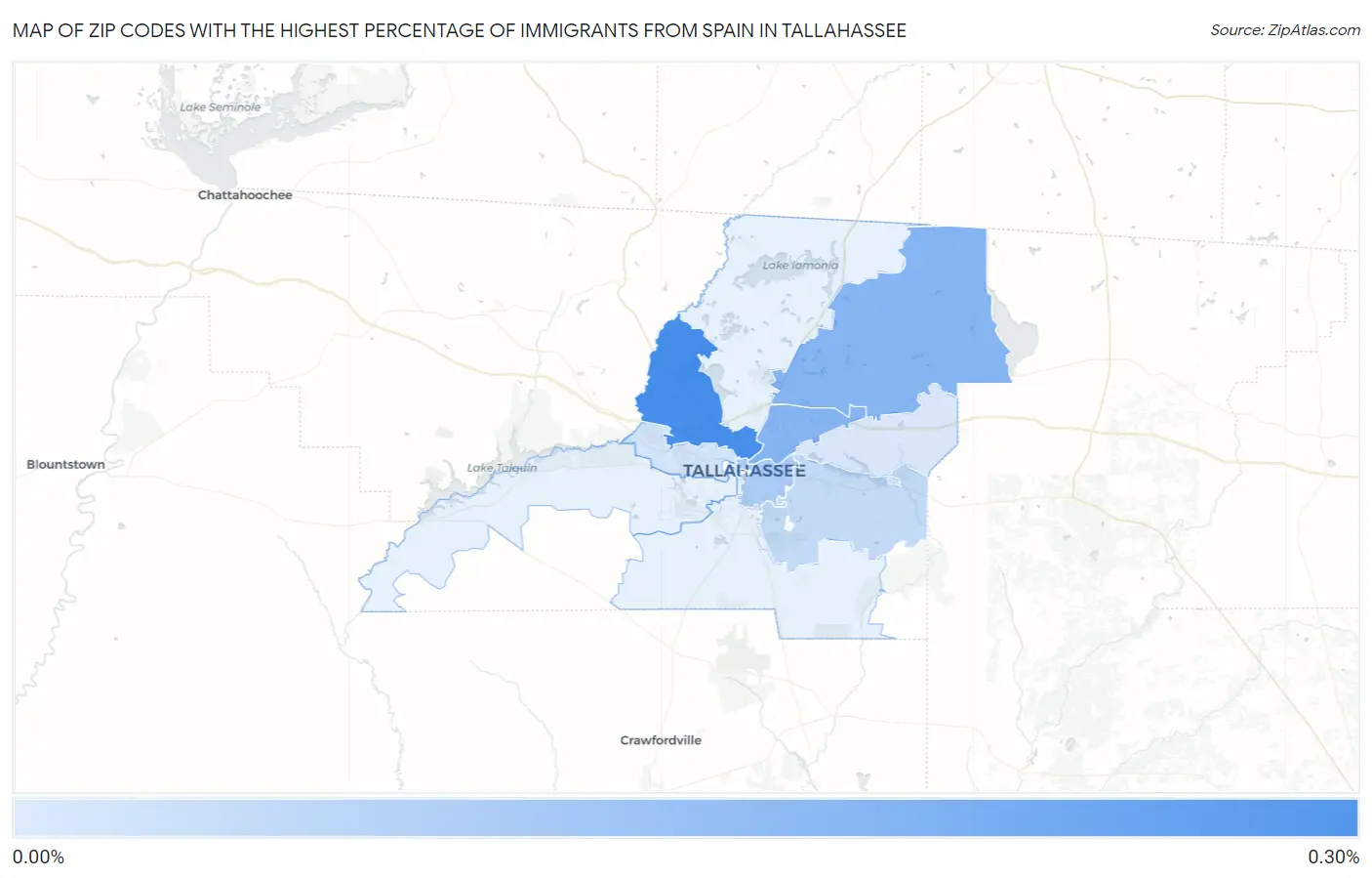 Zip Codes with the Highest Percentage of Immigrants from Spain in Tallahassee Map