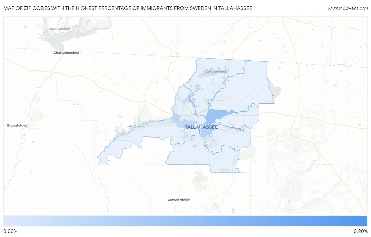 Zip Codes with the Highest Percentage of Immigrants from Sweden in Tallahassee Map