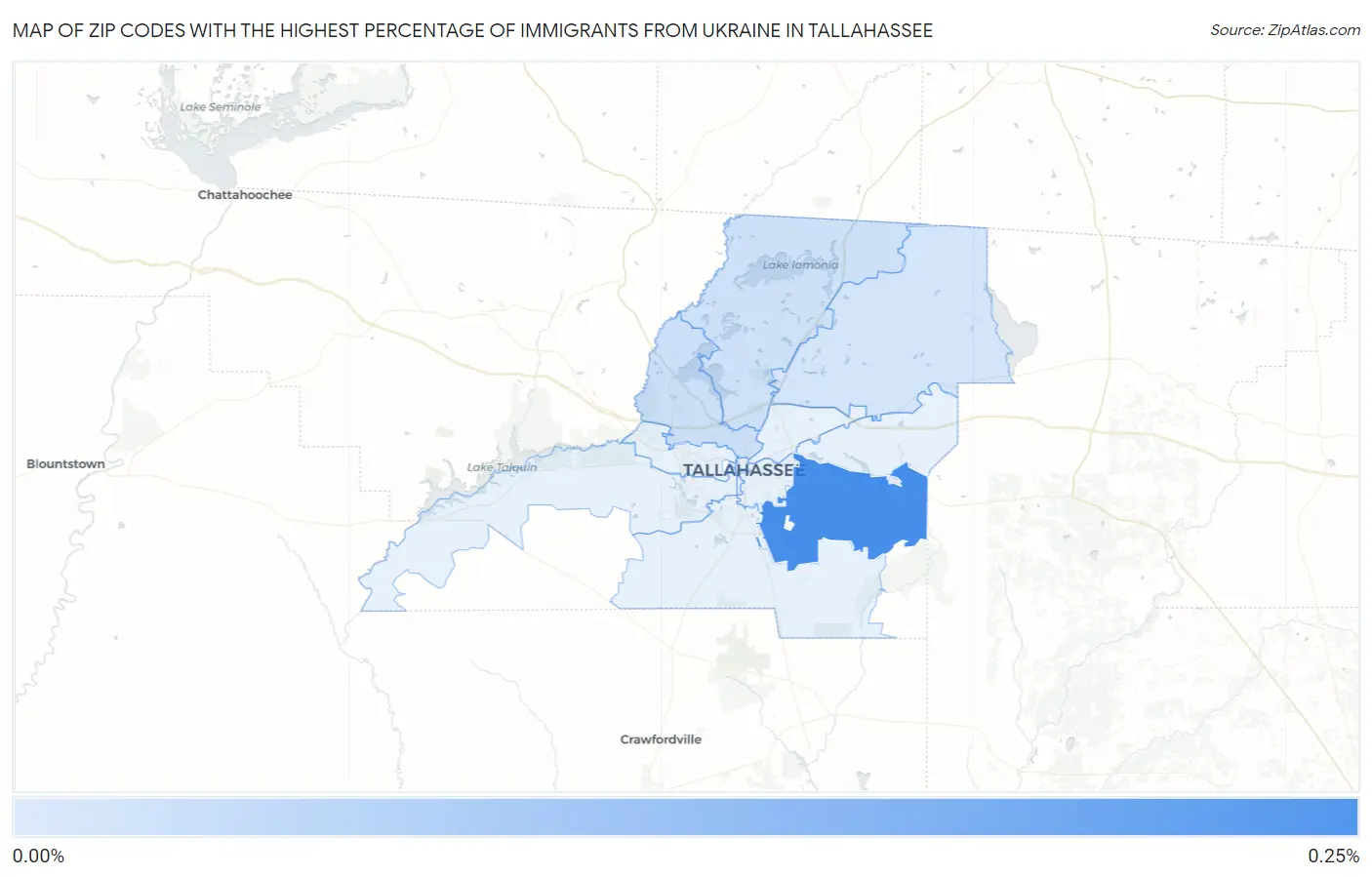 Zip Codes with the Highest Percentage of Immigrants from Ukraine in Tallahassee Map