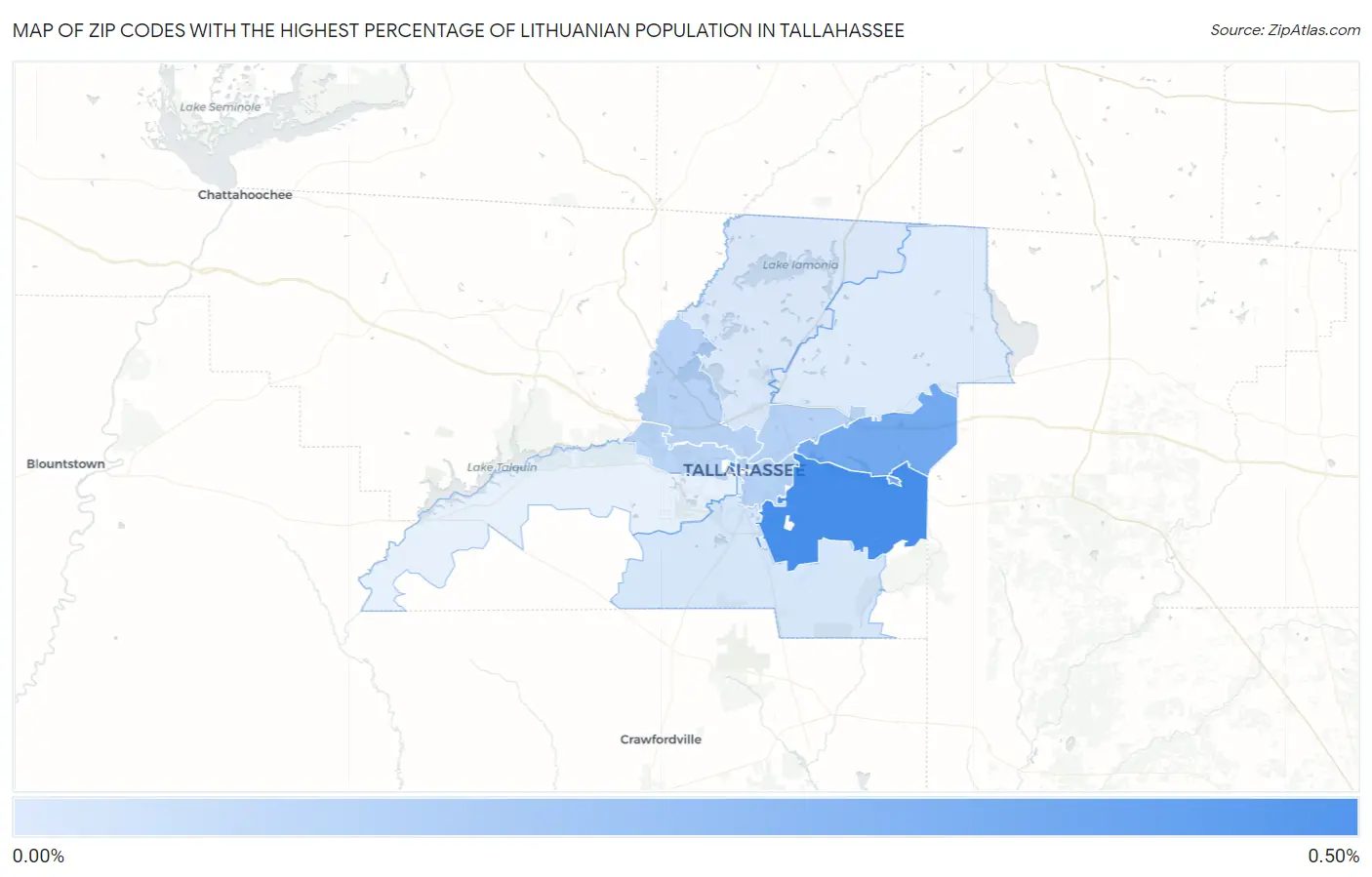 Zip Codes with the Highest Percentage of Lithuanian Population in Tallahassee Map