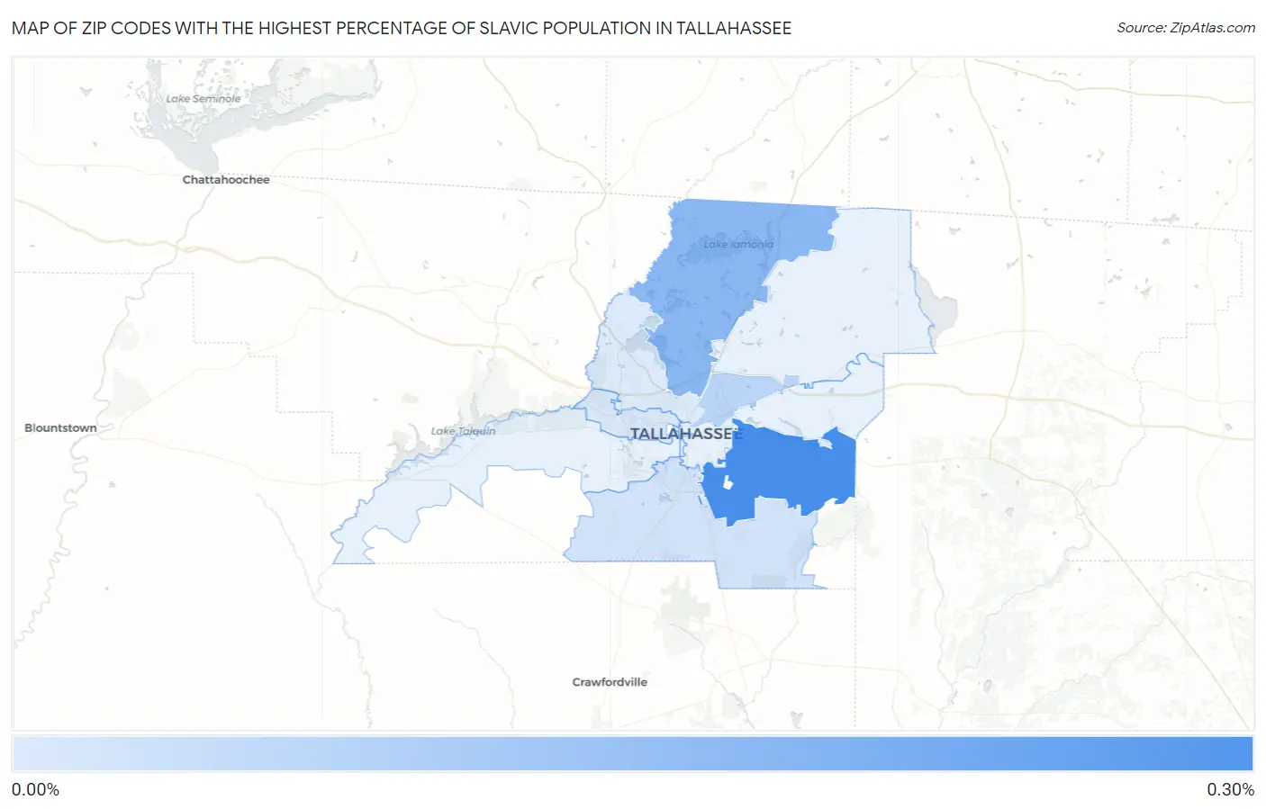 Zip Codes with the Highest Percentage of Slavic Population in Tallahassee Map