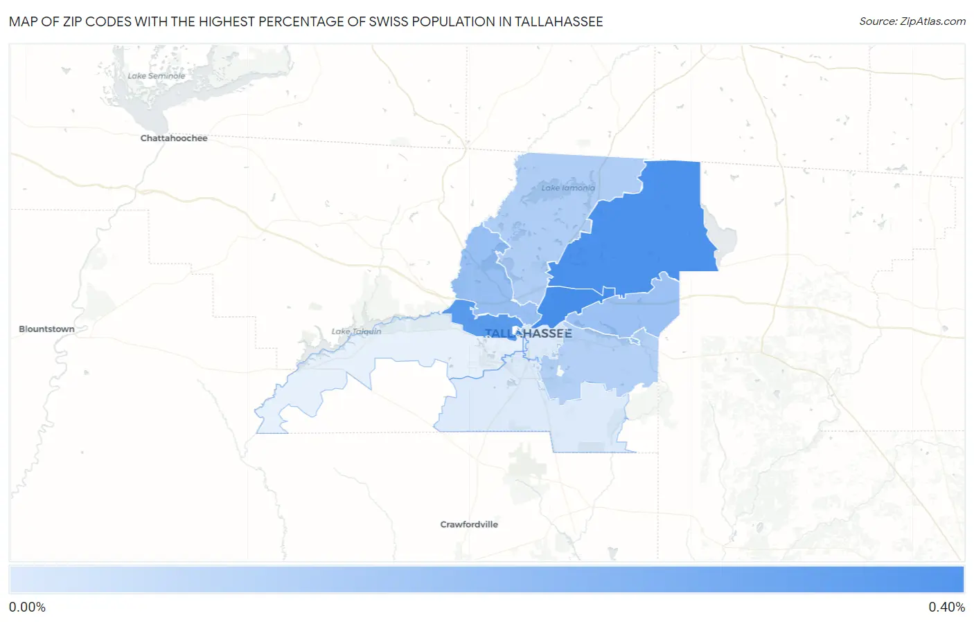 Zip Codes with the Highest Percentage of Swiss Population in Tallahassee Map