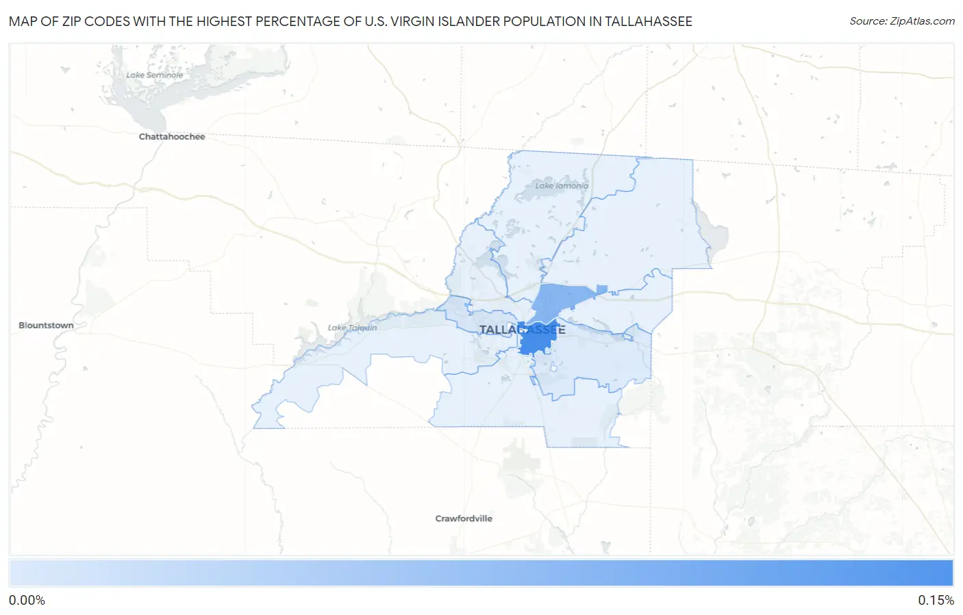 Zip Codes with the Highest Percentage of U.S. Virgin Islander Population in Tallahassee Map