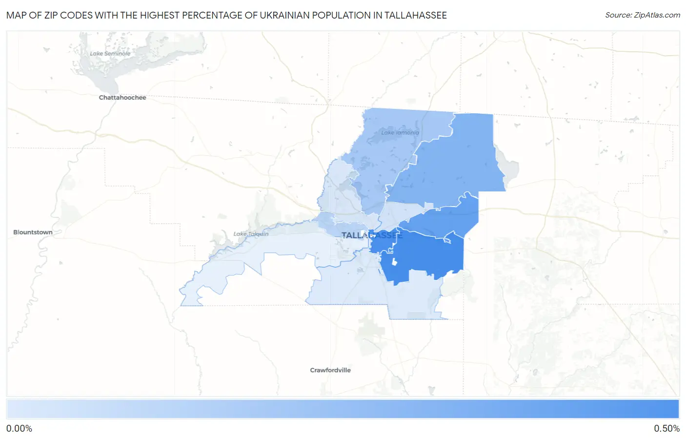 Zip Codes with the Highest Percentage of Ukrainian Population in Tallahassee Map